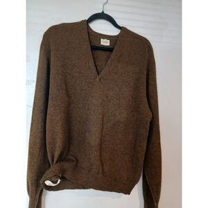 Braemar 100 Pure Lambswool V Neck Sweater Mens 42 Brown Classic Knit